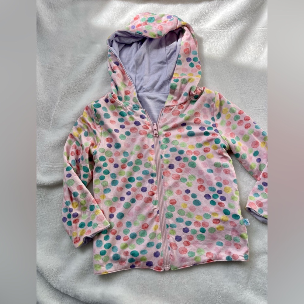 Posh Peanut Pink and Pastel Polka Dot Bamboo Girls Jacket with Hood Reversible